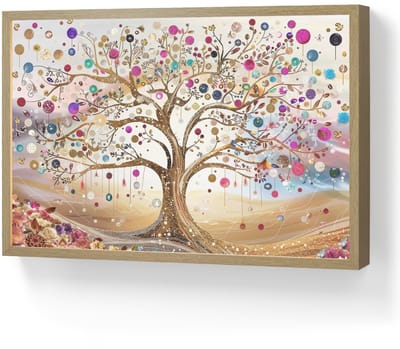 Wandlamp 60x40 cm - Oplaadbaar - Levensboom - Goud - Kleurrijk - Abstract - Aesthetic - Wandlampen binnen woonkamer - Slaapkamer lamp - Decoratieve nachtlamp - Vloerlamp draadloos