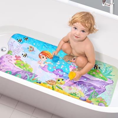 Extra Lange Antislip Badmat voor Kinderen en Baby's - 104x40 cm - Zeemeermin Thema