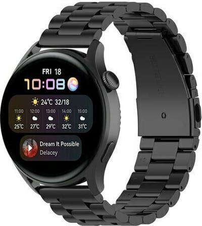By Qubix - 22mm - Stalen schakelband - Zwart - geschikt voor Huawei Watch 3 / 4 / 5 (pro) - 46mm & geschikt voor Huawei Watch GT / GT 2 / GT 3 (pro) / GT 4 (pro) / GT 5 (pro) / GT 6 (pro) 46mm / Ultimate / Ultimate 2