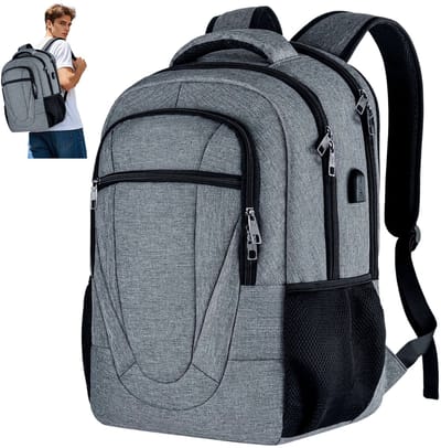 OKWISH Laptoptassen Laptop Backpack Heren - 17 Inch Laptop Rugzak Grijs Met Ergonomisch En Ademend Design - Business Laptop Rugzak Met Verborgen Anti-Diefstal Zak - Polyester - Grijs