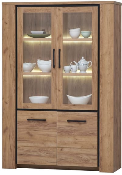 Belfurn - Vitrinekast met glasdeuren Elio 133cm in franse eik