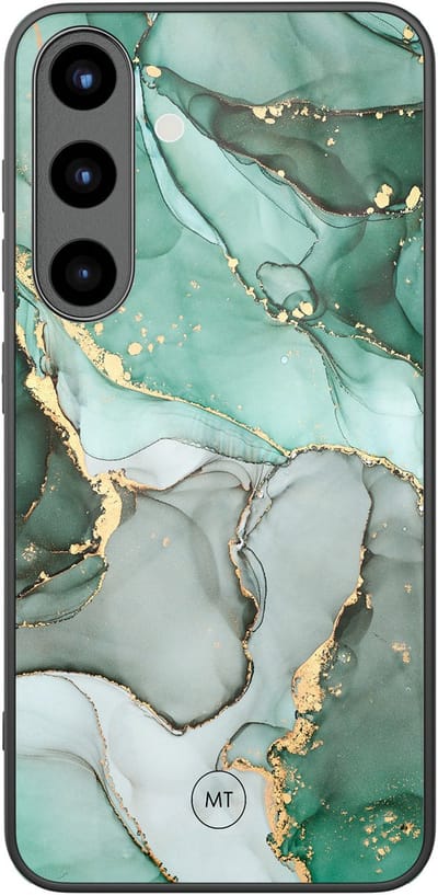 Hoesje geschikt voor Samsung Galaxy S25 - Marble Design - Hard Case Zwart Back Cover - Marmer - Grijs, Groen - Mooie Telefoonhoesjes