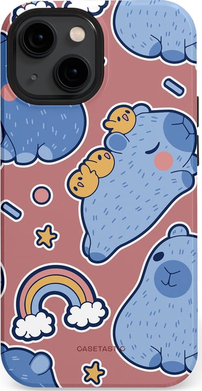 Casetastic Hoesje Geschikt voor Apple iPhone 13 Mini Magsafe - Stijlvolle Beschermende Duo-layer Case - Capibara knuffelvriend