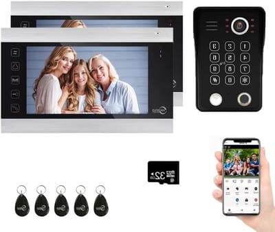 Video Deurintercom Systeem - Videodeurbel Camera - Toegang Beveiligen - 5-in-1 Ontgrendeling - 7 Inch Monitor - Zwart