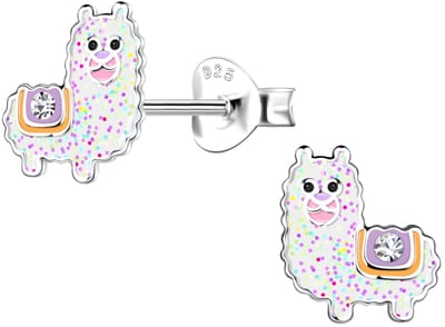 Joy|S - Zilveren alpaca oorbellen - 8 mm - met glittertjes - kinderoorbellen - sterling zilver 925
