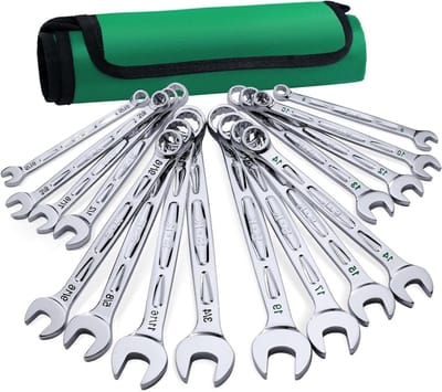 Combinatiesleutelset - Ringsleutelset SAE Metrisch - Reparaties Uitvoeren - SureGrip Aandrijfontwerp - 8mm tot 3/4" - Zwart Groen