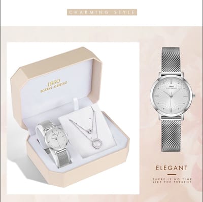 Boerni Aibisino Horloge en Ketting Zilver kleur luxe geschenk set | Crystal glass | Premium kwaliteit uurwerk Quartz Japan | Mandala | Mineraal | Geschenk | Fashion | Elegant | Dames | Vrouw |  Black Friday