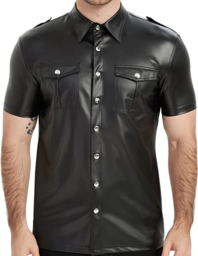 Premium PU Leder Blouse - Leer - Overhemd - Zwart - Heren - Shirt