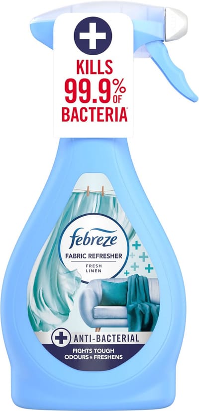 Febreze antibacteriële textielverfrisser spray, frisse linnen geur - doodt 99,9% van de bacteriën - geurverwijderaar voor moeilijk te wassen stoffen - 500 ml