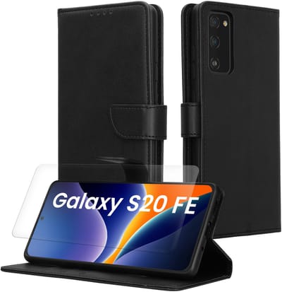 kwmobile telefoonhoesje geschikt voor Samsung Galaxy S20 FE hoesje - Smartphone case met pasjeshouder - RFID-blokkering en screenprotector - In zwart
