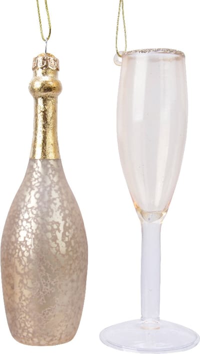 Decoris Kersthangers - champagne glazen - 2x - 12,5 cm - kerstversiering