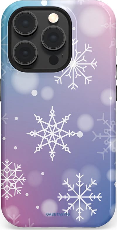 Casetastic hoesje geschikt voor Apple iPhone 15 Pro - MagSafe - Dubbellaagse bescherming - Snowy Winter Gloed - Fashion Case - Lila Lichtgrijs Lichtblauw Lichtroze