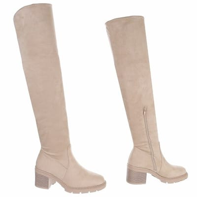 ZoeZo Design - laarzen - lange laarzen - overknielaarzen - stretch - beige - suedine - met rits - maat 36 - hakhoogte 5 cm
