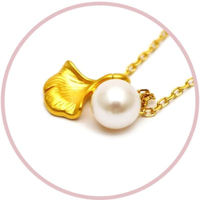 Puur Goud Hard Goud Hanger Ginkgo Blad Parel Ketting Dames Sleutelbeenkettinkje yellow