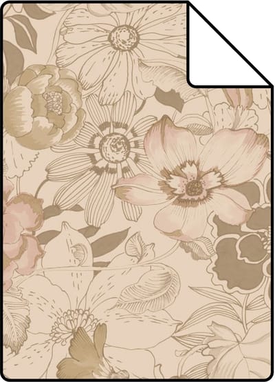 Proefstaal ESTAhome behang vintage bloemen lichtbruin en oudroze - 26.5 x 21 cm - 139764-S