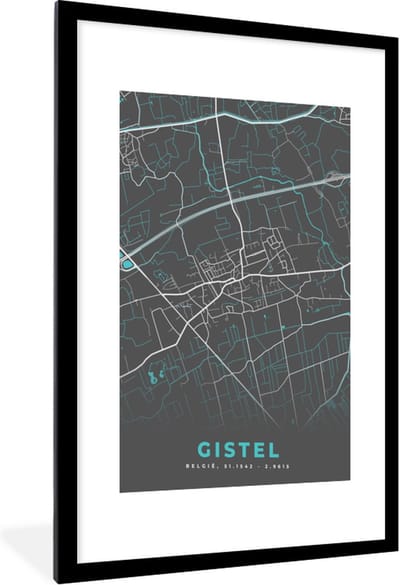 Fotolijst incl. Poster - Kaart – Plattegrond – Stadskaart – Gistel – België - Grijs - 60x90 cm - Posterlijst