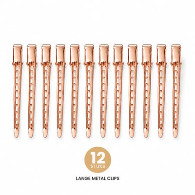 Haar in Stijl® 12 Metal Clips Rosé Goud platbek haarklemmen 8.5 cm