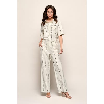 Paige Print Broek Offwhite / Zwart