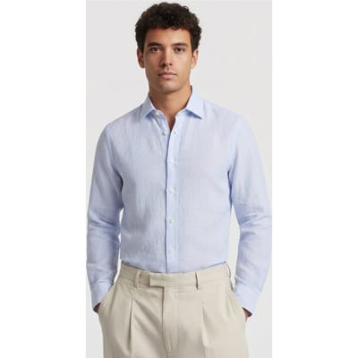 Brooks Brothers Classic Collar Shirt Linen Light Blue Size: M | Casual Shirts Outlet | Heren | Blauw