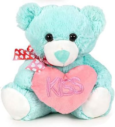 Teddybeer Turquoise met Hart Kiss Pluche Knuffel 30 cm - Valentijn cadeautje voor Haar - Liefde Love Teddybeer - Valentijnsdag Cadeautjes Man Vrouw - Knuffelbeer met Hart - Ik hou van jou - I Love You - Kadootjes