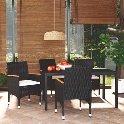 vidaXL - 5-delige - Tuinset - met - kussens - poly - rattan - zwart