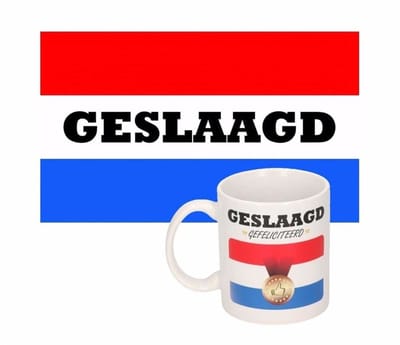 Geslaagd tekst Nederlandse vlag - en geslaagd koffiemok 300 ml - cadeau set