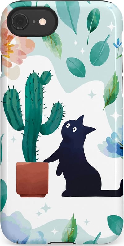 Casetastic hoesje geschikt voor Apple iPhone SE / Apple iPhone 7 / Apple iPhone 8 - Dubbellaagse bescherming - Cactuskat - Fashion Case - Lichtgrijs Turquoise Wit Mintgroen