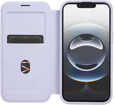 Portemonnee Hoesje Geschikt voor Apple iPhone 17e / 16e | Compatibel met MagSafe / Qi2 | Wallet Book Case met Magneet | Beschermhoes met Pasjeshouder | Transparant / Paars