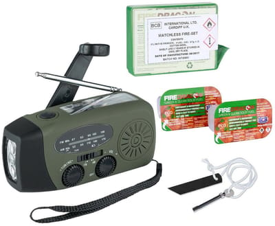 Fosco Noodpakket/Survival prep set - noodradio met handzwengel - vuurstarter set