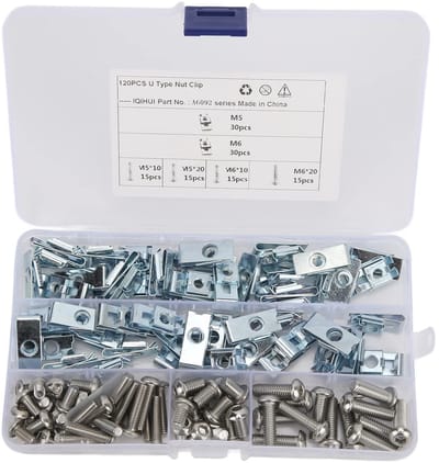 Dailygoods- Moer Clip Assortiment 120 Stuks - U-type Bevestigingsmateriaal - Koolstofstaal - M5/M6 - Vervangingsset - Geschikt voor Motorfietsen/Auto's