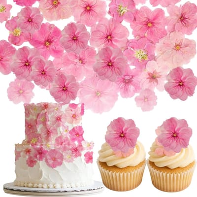 40 stuks Gedroogde Eetbare Bloemen voor Taartdecoratie - Roze Mix Sakura, Kersenbloesems voor Cupcakes, Cocktails en Sieraden - Natuurlijk en Geperst