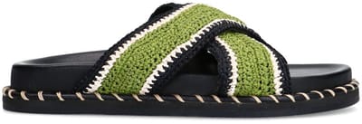 Sacha - Dames - Zwarte plateau slippers met groene bandjes - Maat 36