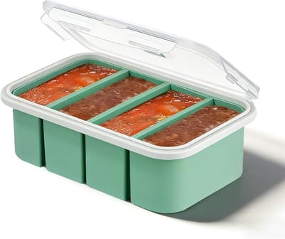 Soep invriezen container van siliconen met deksel, 4 gaten voor soep, bouillon en saus, ideaal voor voedselopslag en porties