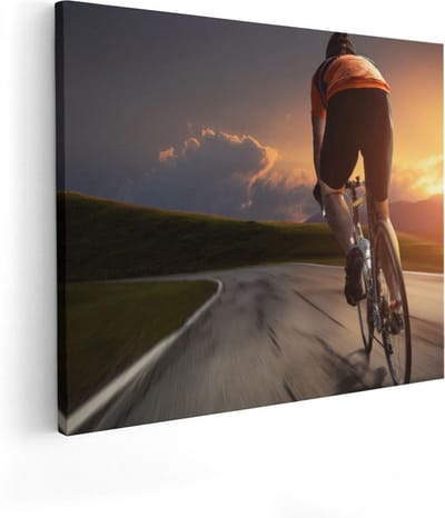 Artaza Canvas Schilderij Fiets - 50x40 cm - Wanddecoratie Zon - Muurdecoratie Bergen - Schilderijen Op Canvas
