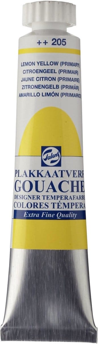 Plakkaatverf - 205 Citroengeel primair - Gouache extra fine - Talens - 20 ml