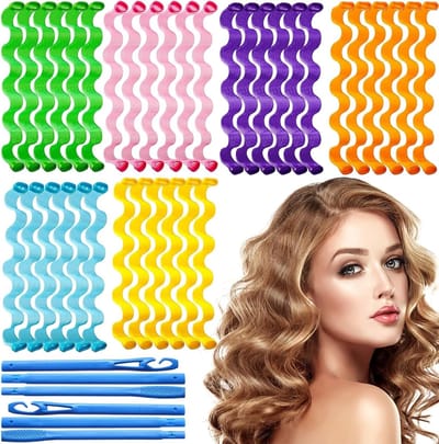 Curls creëren zonder hitte, krultang voor golvende kapsels, geschikt voor alle haartypes en eenvoudig in gebruik (30 cm, met 2 haakjes)