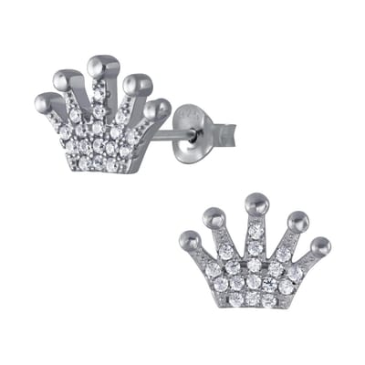 Joy|S - Zilveren kroon oorbellen - zirkonia - 12 x 9 mm - gehodineerd