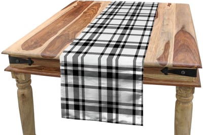 ABAKUHAUS Plaid tafelloper – zwart-wit raster, 40x180 cm