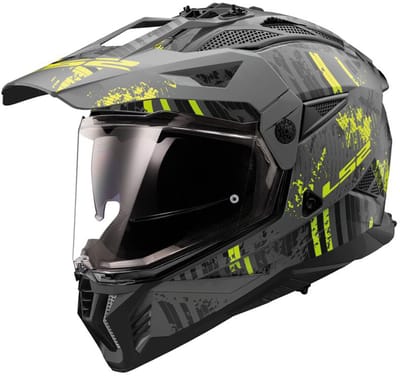 LS2 MX702 Pioneer II Crazy Mat Zwart Fluo Geel Adventure Helm - Helm