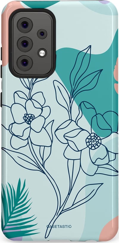 Casetastic Hoesje Geschikt voor Samsung A52 (4G/5G/s) - Stijlvolle Beschermende Duo-layer Case - Zeegroen Bloemenfestijn