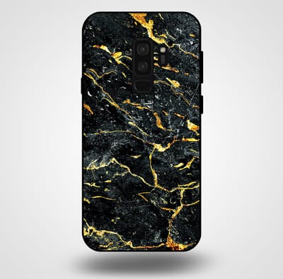 Smartphonica Telefoonhoesje voor Samsung Galaxy S9 Plus met marmer opdruk - TPU backcover case marble design - Goud Zwart geschikt voor Samsung Galaxy S9 Plus