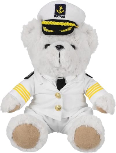 Pluche beer - Knuffelbeest decoratie - Feestelijke sfeer - Kapitein outfit - 28 cm - Beige