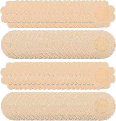 80 Onzichtbare tepelbeschermers - Wegwerpbare tepelbeschermers - Tepelbeschermers voor vrouwen - Ademende borstbeschermers - Unisex tepelbeschermers - Ronde en pruimvorm - Gebroken wit - Eén maat