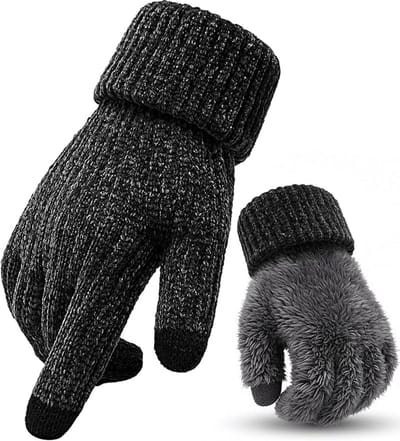 Handschoenen - Warme Thermo handschoenen - Winterhandschoenen - Gebreide herenhandschoenen - Wollen herenhandschoenen met touchscreen, warme winterhandschoenen met fleecevoering - Dikke fleecehandschoenen - Geschikt voor buitengebruik in de winter