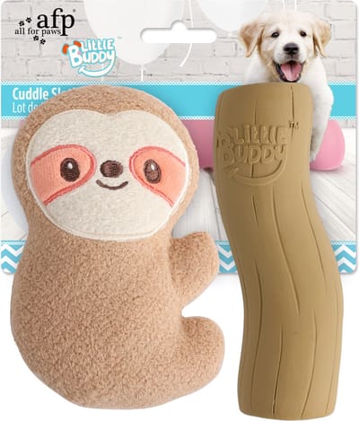 AFP Little Buddy knuffel – Luiaard – Puppyspeelgoed – 2-Pack – Speeltjes met Pieper – Interactief – Zachte Knuffel – Stimulerend – Hondenspeelgoed – voor Jonge Honden
