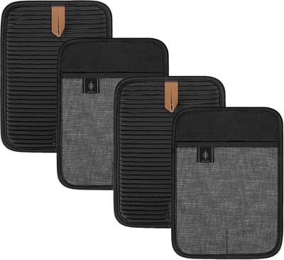 Thijox - Bonthee Pothouders Katoen Groot 4-delig Set - Anti-slip Pannenlappen voor Koken en Bakken - Keukenaccessoires Zwart - 25,4 x 17,7 cm