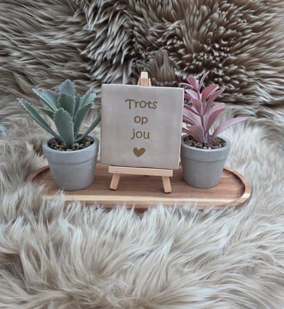 Robuust wenstegeltje – Trots op jou – Origineel cadeau & decoratie – Trendy nu – Decoratief Tegeltje met Standaard – Cadeau Idee