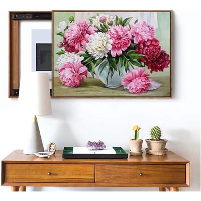 Peinture Fleurs de Fruits DIY Broderie Diamant Strass Rond Artisanat Mosaïque Point de Croix 20X30 black