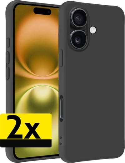 Hoesje - 2 Stuks - Geschikt voor Apple iPhone 16 - Sterk & Shockproof - Case Siliconen - Back Cover - Telefoon Hoes - Telefoonhoesjes - Zwart