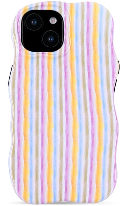 Casemania Hoesje Geschikt voor Apple iPhone 14 - Wave Back Cover Case - Regenboog - Golvend Telefoonhoesje met Shockproof Bescherming